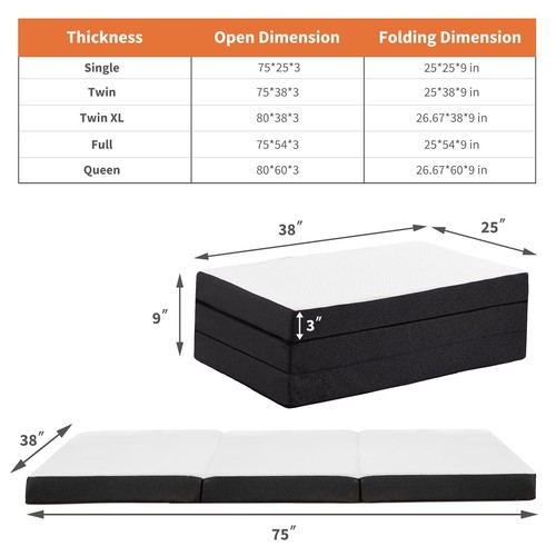Twin folding mattress inch - folding, 3-inch